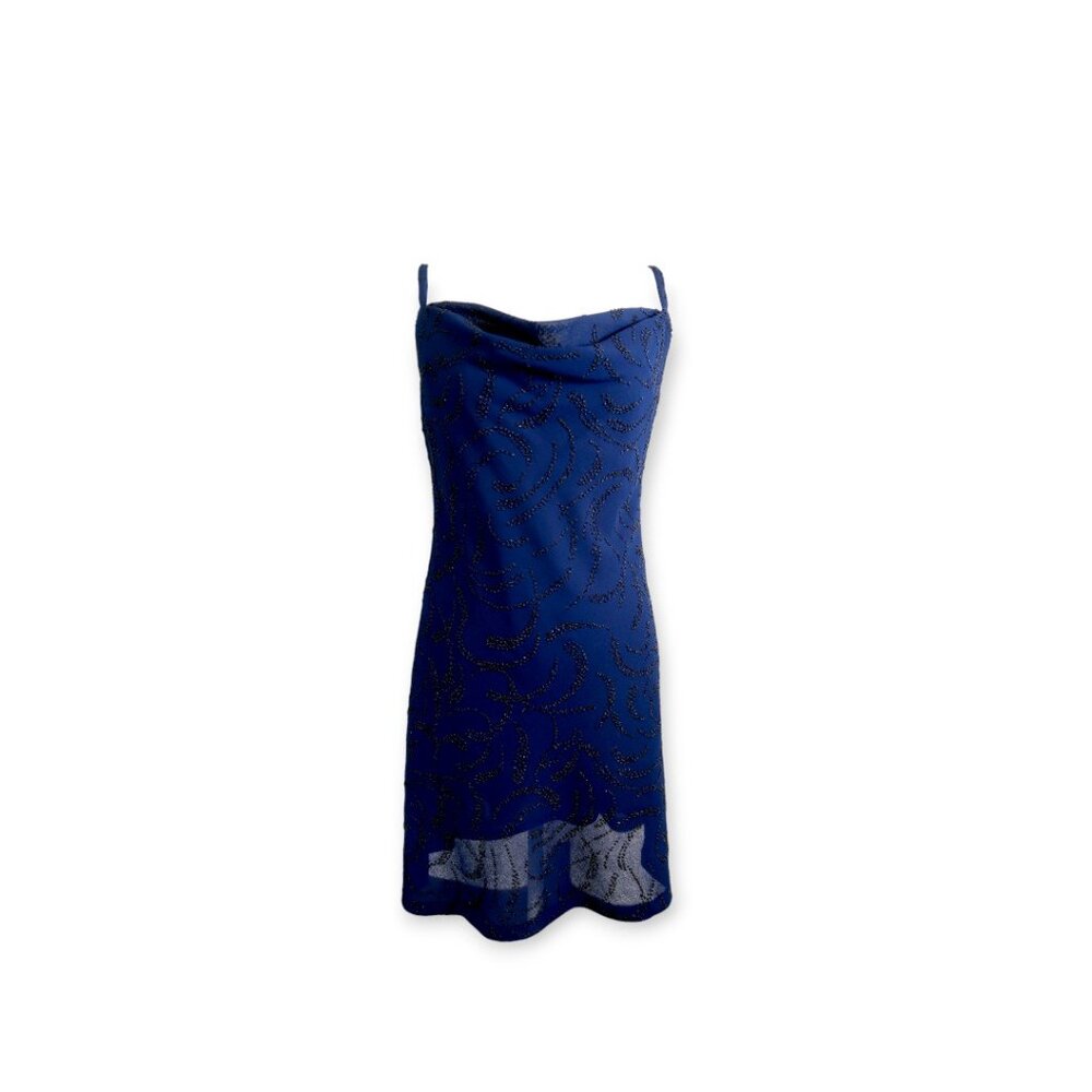 💙 Y2K Donna Ricco Beaded Mini Dress – Midnight Blue 💙